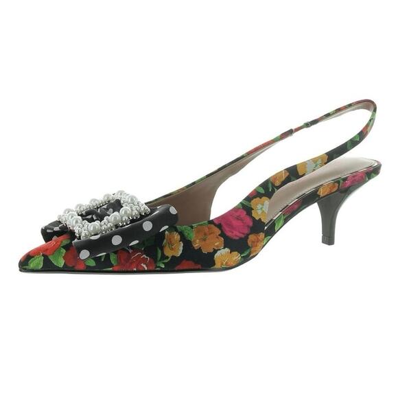 Betsey Johnson Shoes - NWT Betsey Johnson Women's Birdy Pump Black Rose Slingback Kitten Heel Size 6.5M